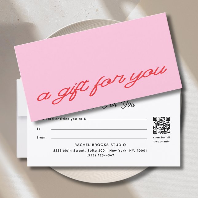Certificado de regalo de código QR rosa de escritu (Modern Script Pink QR Code Gift Certificate)