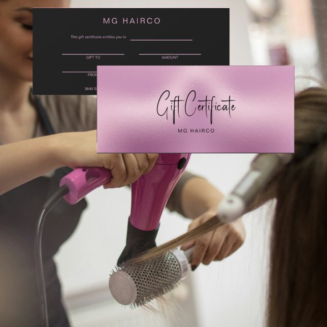 Certificado de regalo de color negro y rosa metáli (Subido por el creador)