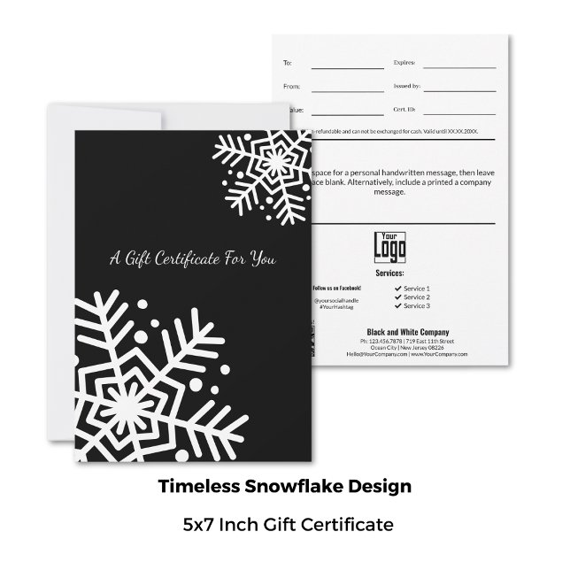Certificado de regalo de copo de nieve para pequeñ (5x7 Inch, Winter Small Business Snowflake Gift Certificate Cards)