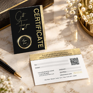 Certificado de regalo de corazón de papel de oro e