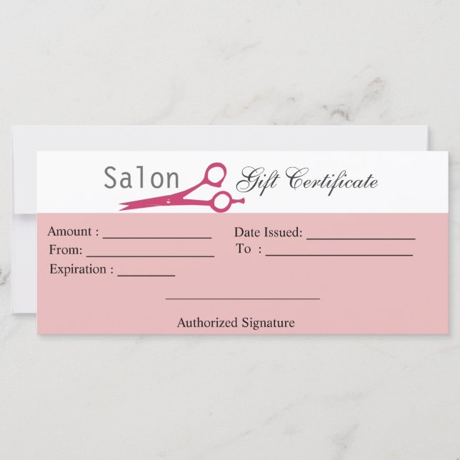 Certificado de regalo de Cosmetólogo de Salon Hair (Anverso)