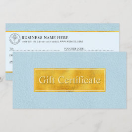 Certificado de Regalo de Cuero Azul Falso y Hoja d