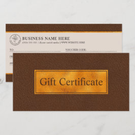 Certificado de Regalo de Cuero Marrón Falso y Hoja