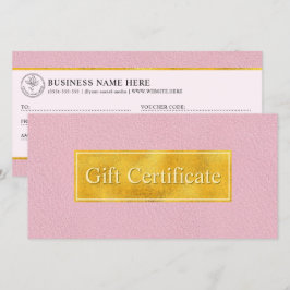 Certificado de Regalo de Cuero Rosa Falso y Hoja d
