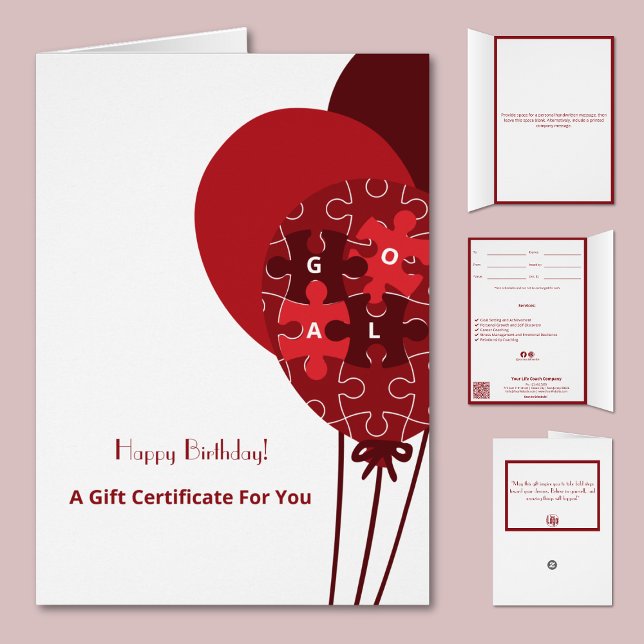 Certificado de regalo de cumpleaños feliz de entre (Balloon Life Coach Happy Birthday Gift Certificate, Folded Card 5x7 Inch)