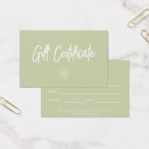 Certificado de regalo de cupón moderno verde sage