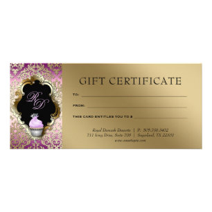 Certificado de regalo de damasco de torta morada o