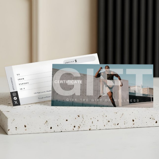 Certificado de regalo de diseño de fotografías com (Bold Fitness Full Photo Design Gift Certificate)