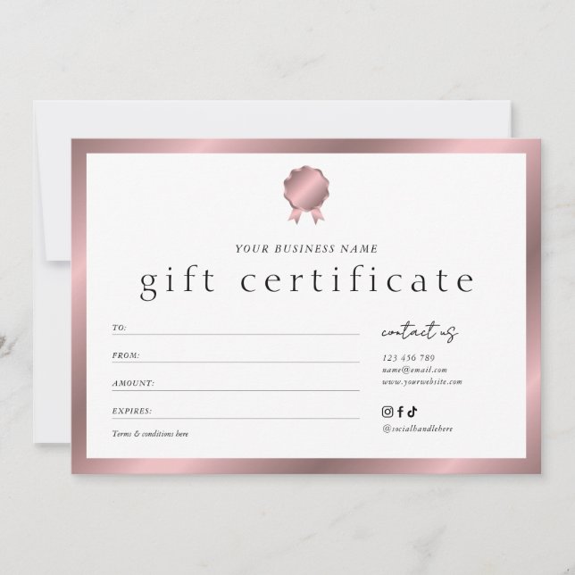 Certificado de regalo de efecto bronce rosa de sal (Anverso)