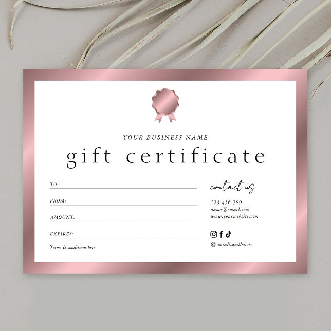 Certificado de regalo de efecto bronce rosa de sal (Subido por el creador)