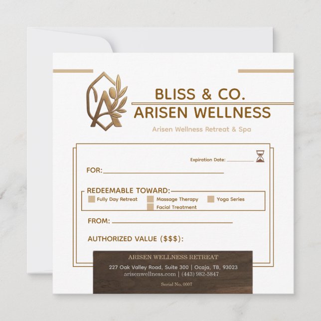 Certificado de regalo de Elegant Gold & Brown Well (Anverso)