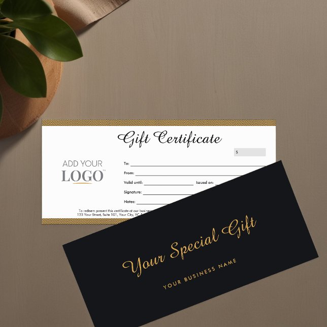 Certificado de regalo de empresa | Bolsa de oro y  (Business Gift Cards in Black & Gold)