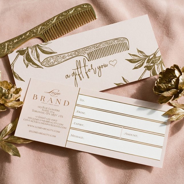 Certificado de regalo de estudio de salón de belle (Luxury Gold Hair Salon Studio Gift Certificate)
