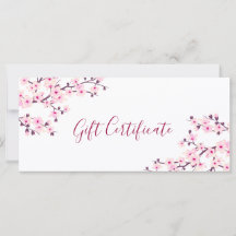 Certificado de regalo de flor de cerezo rosa y bla