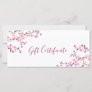 Certificado de regalo de flor de cerezo rosa y bla