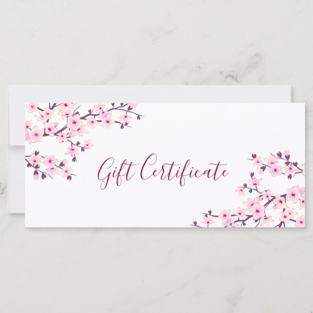 Certificado de regalo de flor de cerezo rosa y bla (Anverso)