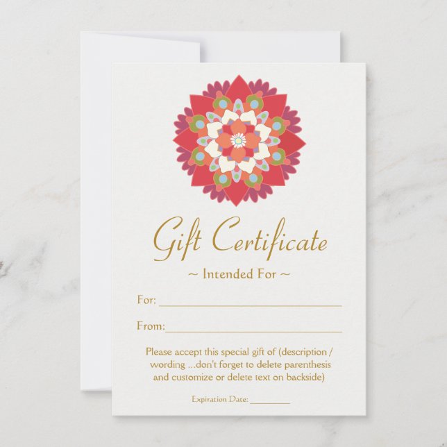Certificado de regalo de flor Red Lotus para las a (Anverso)