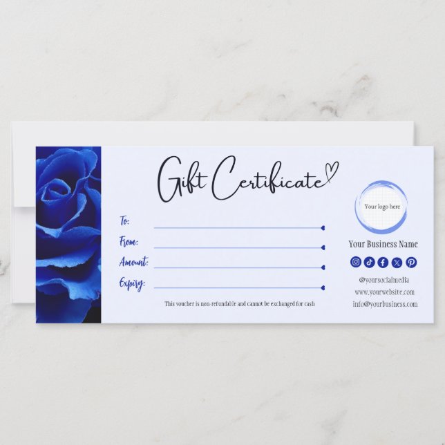 Certificado de regalo de flores azules oscuras (Anverso)