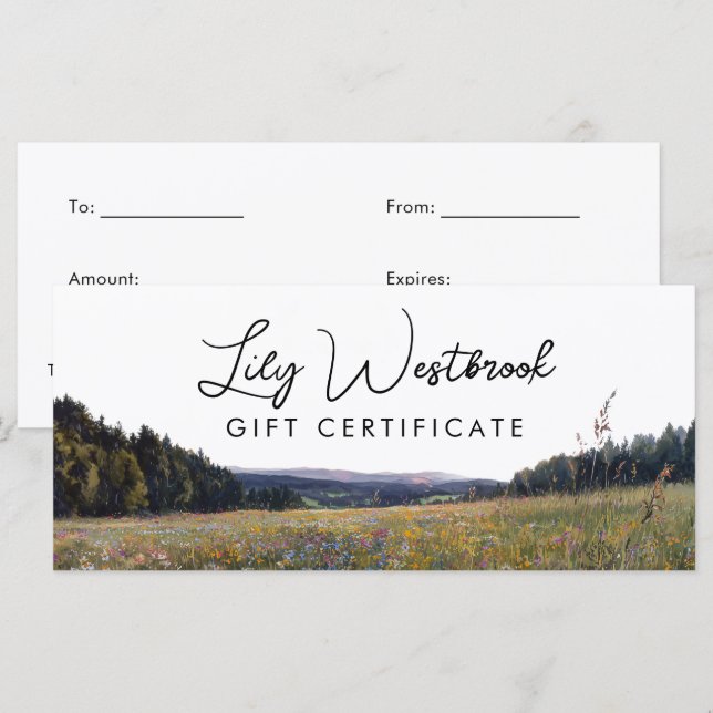 Certificado de regalo de flores silvestres acuarel (Anverso / Reverso)
