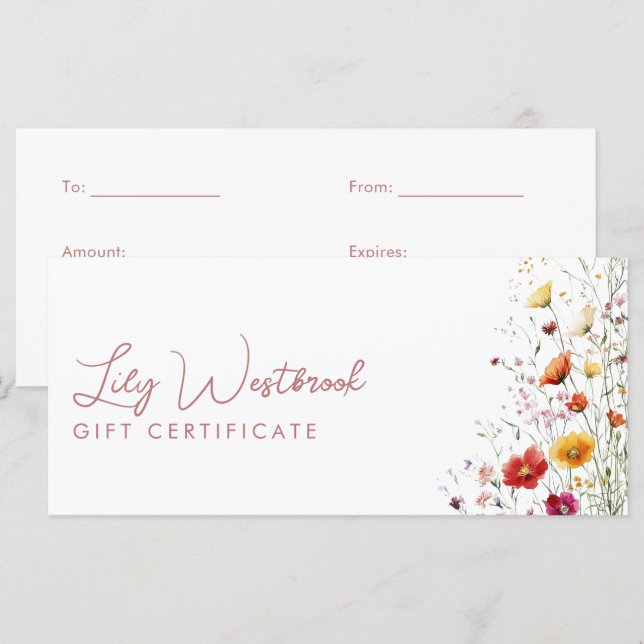 Certificado de regalo de flores silvestres moderna (Anverso / Reverso)