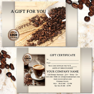 Certificado de regalo de foto de café elegante