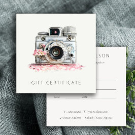 Certificado de regalo de fotografía de cámara flor