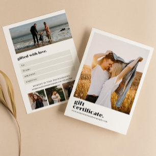 Certificado de regalo de fotografía de tipografía