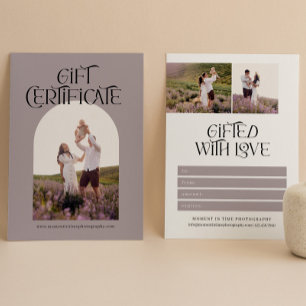 Certificado de regalo de fotografía de tipografía