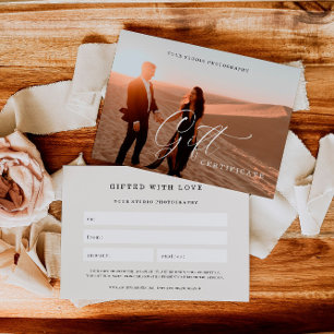 Certificado de regalo de fotografía elegante Tar