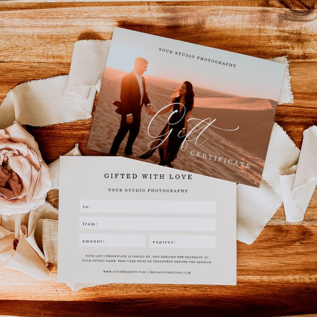 Certificado de regalo de fotografía elegante | Tar (Subido por el creador)