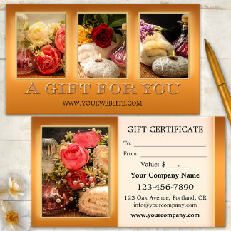 Certificado de regalo de fotos doradas elegantes