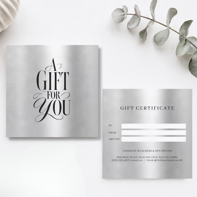 Certificado de regalo de fuente de escritura moder (Modern Script Font Business Silver Gift Certificate)