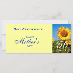 Certificado de regalo de girasol Día de la Madre