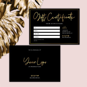 Certificado de regalo de Glam Negro y Oro de Lujo
