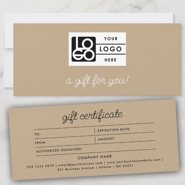 Certificado de regalo de guión Boho Beige moderno (Logo Boho Beige Script Modern Gift Certificate)