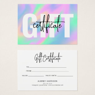 Certificado de regalo de guión de Moda holográfica