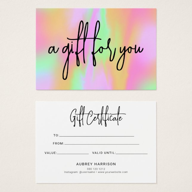 Certificado de regalo de guión holográfico rosa (Anverso y reverso)