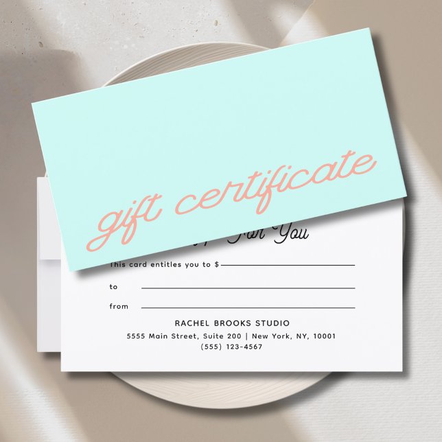 Certificado de regalo de guión moderno de menta (Modern Script Mint Gift Certificate)