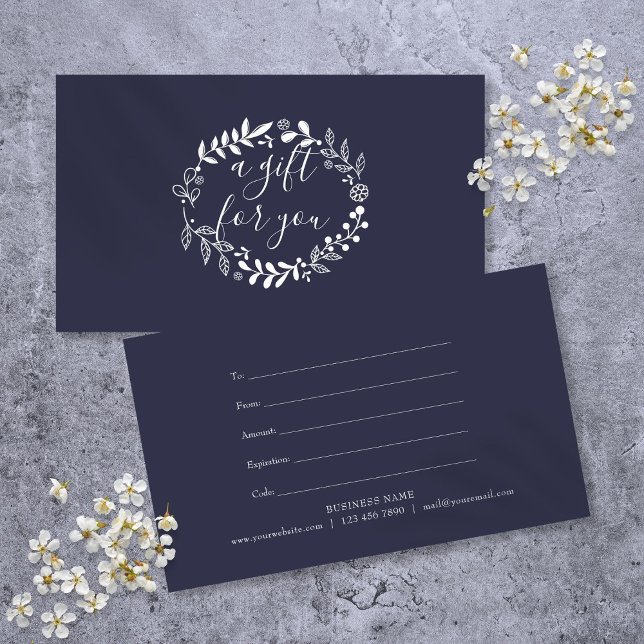 Certificado de regalo de guirnalda de bosque azul  (Woodland Garland Navy Blue Gift Certificate)