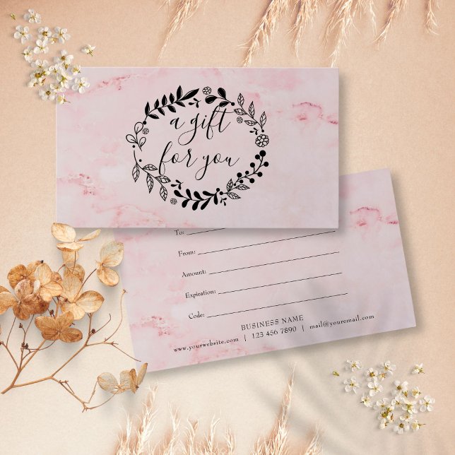 Certificado de regalo de guirnalda de madera rosa  (Pink Marble Woodland Garland Gift Certificate)
