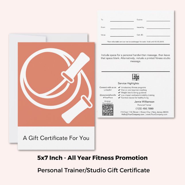 Certificado de regalo de hábitos saludables de 5"x (5"x7" Orange White Healthy Habits Gift Certificate)