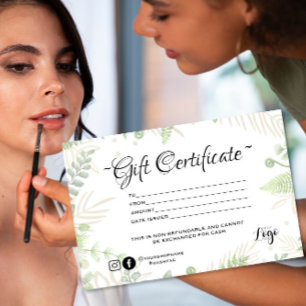 Certificado de regalo de helecho verde minimalista