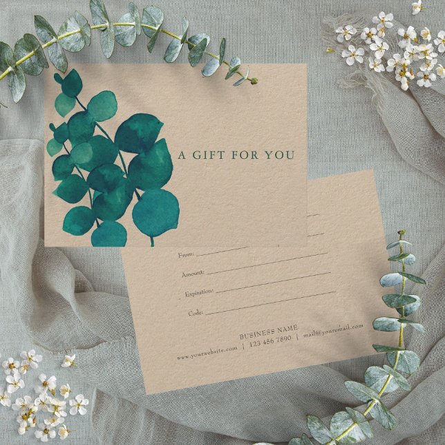 Certificado de regalo de hojas de eucalipto rústic (Elegant Rustic Eucalyptus Leaves Gift Certificate)