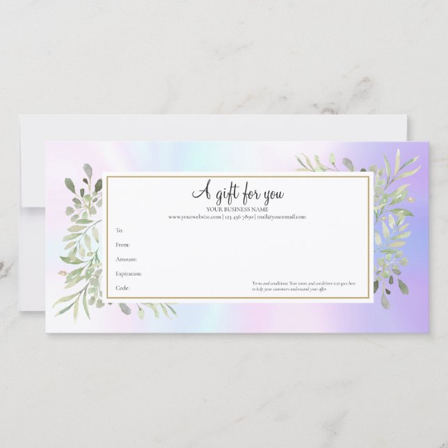 Certificado de regalo de hojas de primavera hologr (Anverso)