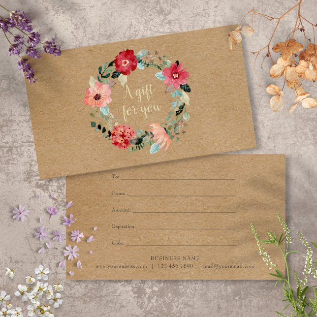Certificado de regalo de huertos florales de Bonit (Rustic Pretty Floral Garland Gift Certificate)
