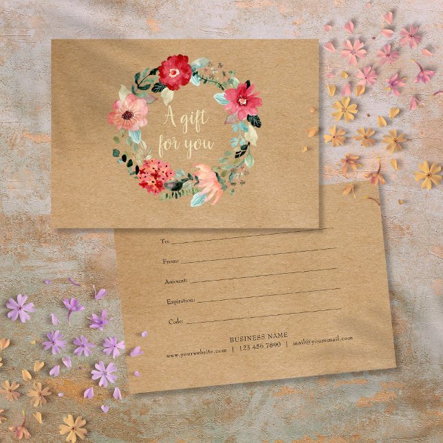 Certificado de regalo de huertos florales de Bonit (Rustic Pretty Floral Garland Gift Certificate)