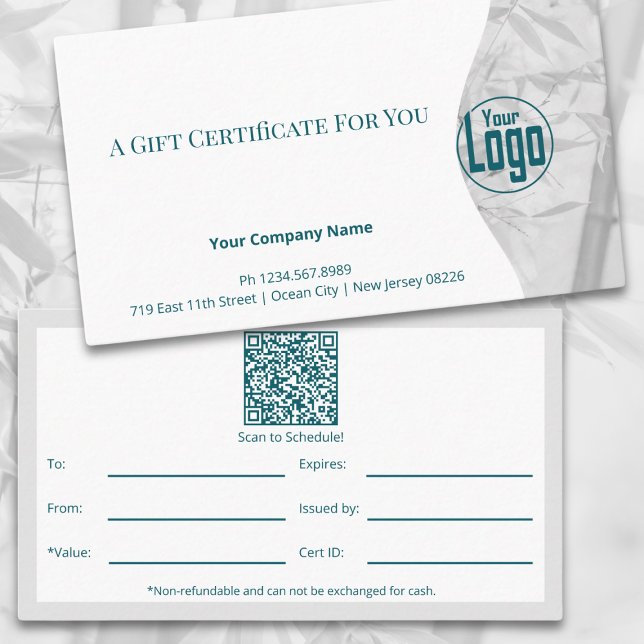 Certificado de regalo de imagen de código QR del e (Teal Life Coach QR Code Image Gift Certificate, Company Logo)