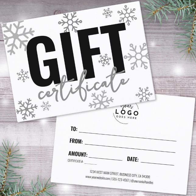 Certificado de Regalo de Invierno para Negocios (Logo Winter Holiday Business Gift Certificate)