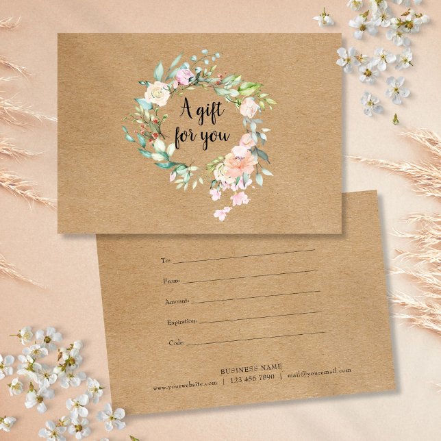 Certificado de regalo de Kraft ruso de Garland (Roses Garland Rustic Kraft Gift Certificate)