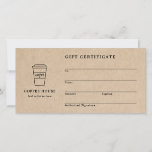 Certificado de regalo de la cafetería marrón linda